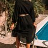 Women's Black 3/4 Sleeve Button Up Long Kimono - Image 7