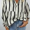 Women's Black Stripe Crinkled Ruffled Sleeve Button-Up Loose Shirt - Image 5