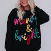 Women's Black Merry & Bright Tinsel Graphic Sweater - Image 3