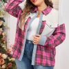 Women's Red Plaid Waffle Knit Patchwork Plus Size Shirt - Image 6