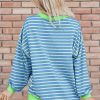 Women's Sky Blue Stripe Contrast Trim High Low Pullover Tunic Sweatshirt - Image 3