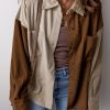 Women's Brown Color Block Chest Pockets Buttoned Corduroy Shacket - Image 5