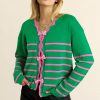 Women's Green Stripe Colorblock Cardigan with Cute Bow Detail - Image 3