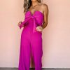 Bright Pink Strapless Bowknot Wide Leg Jumpsuit - Image 8