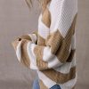 Women's Light French Beige Colorblock Striped Drop Shoulder Sweater with Side Slit - Image 3