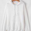 Women's White Fleece Lined Hoodie with Kangaroo Pocket and Adjustable Drawstring - Image 9