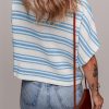 Women's Sky Blue Stripe Boxy Fit Wide Sleeve Sweater T-Shirt - Image 2