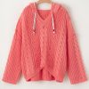 Women's Gold Flame Cable Knit V-Neck Hooded Sweater - Image 9