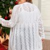 Women's Plus Size White Eyelet Knit Open Front Cardigan - Image 2