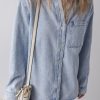 Women's Beau Blue Long Sleeve Buttoned Denim Shacket with Chest Pocket - Image 6