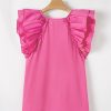 Elegant Sachet Pink Ruffled Sleeve Blouse with Shirred Yoke and Lace-Up V Neck - Image 7