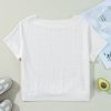 Women's Elegant White Eyelet Pattern Boat Neck Casual Tee - Image 8