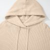 Women's Beige Solid Color Drawstring Hooded Drop Shoulder Pullover Sweater for Ultimate Comfort - Image 9