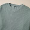 Women's Clearly Aqua Waffle Knit Drop Shoulder V Neck Top - Image 12