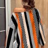 Women's Orange Polka Dot and Vertical Striped Puff Sleeve Blouse - Elegant Casual Top - Image 2