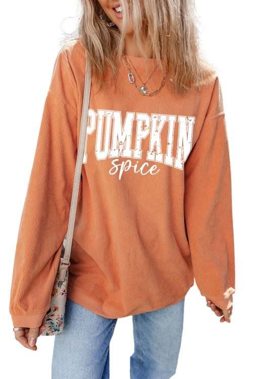 Women's Orange PUMPKIN Spice Corded Crewneck Sweatshirt