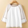 Women's Chic White Striped Bracelet Sleeve Raglan Patchwork Top - Image 5