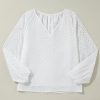 Women's White Eyelet Embroidered V Neck Puff Sleeve Blouse - Image 4