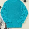 Women's Turquoise Ruffled Eyelet Bubble Sleeve Knit Sweater - Image 15