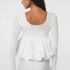 Elegant Women's White U Neck Long Sleeve Bubble Hem Top - Image 2