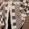 Plus Size Brown Color Block Checkered Print Corduroy Shacket - Image 2