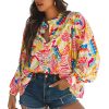 Women's Orange Abstract Printed High Low Oversized Shirt with Lantern Sleeves - Image 15