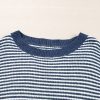 Women's Striped Lantern Sleeve Drop Shoulder Cozy Sweater - Sail Blue - Image 8