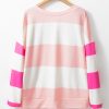 Light Pink Colorblock Striped Drop Shoulder Long Sleeve Top - Image 7