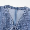 Women's Beau Blue Tie V Neck Denim Shift Dress with Tucking Detail and Pockets - Image 32