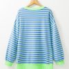 Women's Sky Blue Stripe Contrast Trim High Low Pullover Tunic Sweatshirt - Image 7