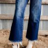 Women's High Waist Mineral Wash Raw Hem Flared Jeans - Sail Blue - Image 8