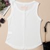 Women's White Solid Color Waffle Knit Half Button Sleeveless Tank Top - Image 5