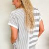 Women's Gray Stripe Mixed Print Short Sleeve Top and Pocketed Shorts Set - Image 2