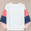 Women's White French Terry Color Block Long Sleeve Top - Casual and Stylish - Image 5