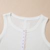 Women's White Solid Color Waffle Knit Half Button Sleeveless Tank Top - Image 6