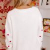 Women's White Heart Shape Drop Shoulder Round Neck Sweater - Festive and Casual - Image 2