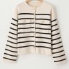 Women's Classic Black Stripe Flap Pocket Buttoned Cardigan Sweater - Image 14