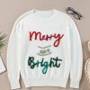 Women's White Tinsel Merry and Bright Graphic Christmas Sweater - Image 14