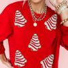 Women's Festive Red Christmas Tree Patched Dropped Shoulder Sweatshirt - Image 2