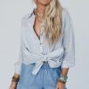 Women's Sky Blue Stripe Long Sleeve Button-Up Shirt - Image 7