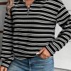 Women's Black Stripe Textured Quarter Zip Long Sleeve Top - Image 2