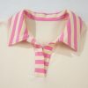 Women's Pink Stripe Colorblock Patchwork Collared French Terry Knit Top - Image 11