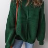 Women's Blackish Green Textured Crew Neck Lantern Sleeve Sweater - Image 6