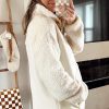 Women's Cozy Beige Fleece Colorblock Trim Sweatshirt with Buttons and Pocket - Image 2