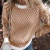 Women's Coffee Contrast Edge Crew Neck Drop Shoulder Sweater - Stylish Casual Wear - Image 4