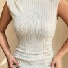 Women's Apricot Ribbed Knit Mock Neck Tank Top - Chic and Comfortable Casual Wear - Image 6