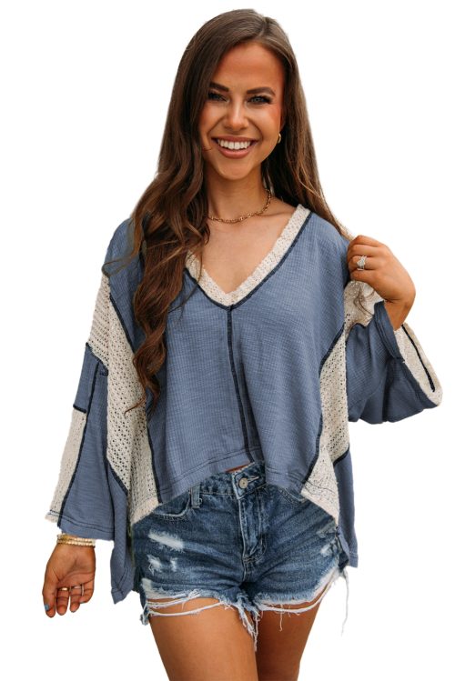 Women's Ashleigh Blue Exposed Seam High Low Crochet Detail Top