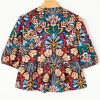 Women's Black Tropical Print Bubble Sleeve Knot Front Blouse for Summer Style - Image 8