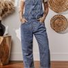 Women's Sail Blue Denim Bib Straight Leg Jumpsuit with Pockets - Image 7