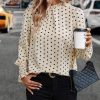 Women's Elegant Apricot Polka Dot Print Blouse with Frilled Collar and Lantern Sleeves - Image 6